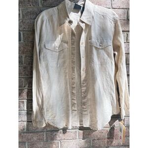 Lizwear Linen Button Down Shirt Neutral Minimalist Utility Womens Small